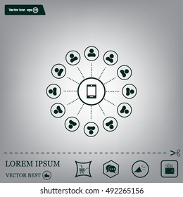 Global communication concept with flat icons. Vector illustration