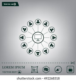 Global communication concept with flat icons. Vector illustration