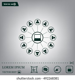 Global communication concept with flat icons. Vector illustration