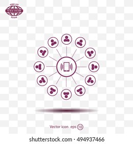 Global communication concept with flat icons. Vector illustration