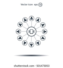 Global communication concept with flat icons. Vector illustration