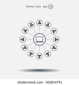 Global communication concept with flat icons. Vector illustration