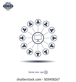 Global communication concept with flat icons. Vector illustration