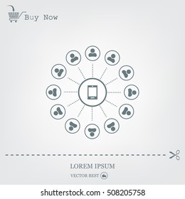 Global communication concept with flat icons. Vector illustration