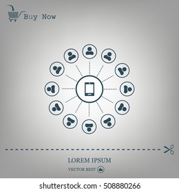 Global communication concept with flat icons. Vector illustration
