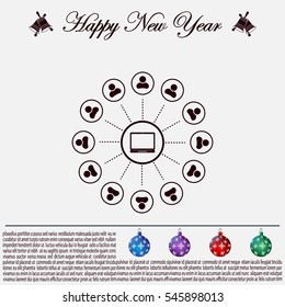 Global communication concept with flat icons. Vector illustration