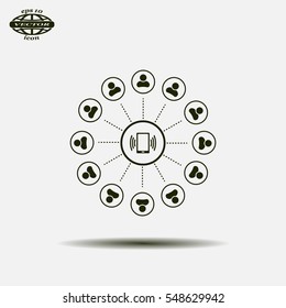 Global communication concept with flat icons. Vector illustration