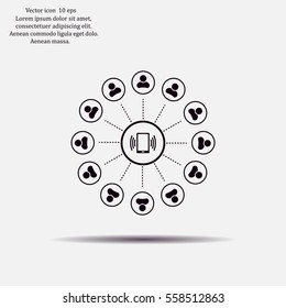 Global communication concept with flat icons. Vector illustration