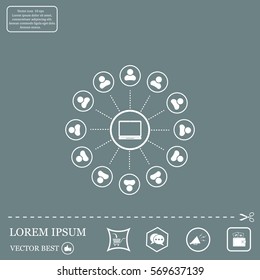 Global communication concept with flat icons. Vector illustration