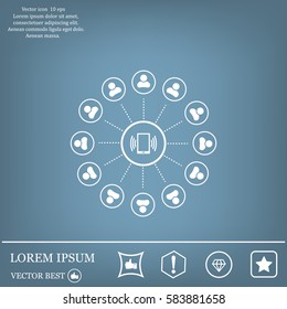 Global communication concept with flat icons. Vector illustration
