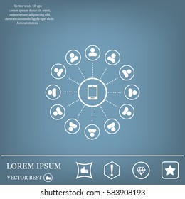 Global communication concept with flat icons. Vector illustration