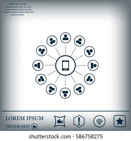 Global communication concept with flat icons. Vector illustration
