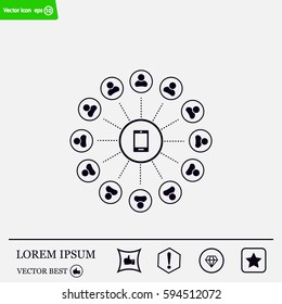 Global communication concept with flat icons. Vector illustration