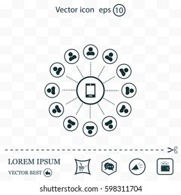 Global communication concept with flat icons. Vector illustration