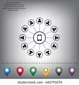Global communication concept with flat icons. Vector illustration