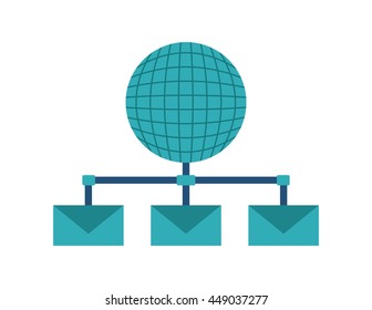 Global communication concept represented by sphere and envelope design. Colorfull and Flat illustration. 