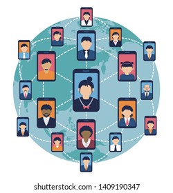 Global communication  connected by smartphone vector illustration