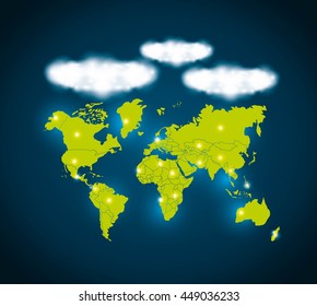 Global communication design represented by planet and cloud icon. Colorfull illustration. 