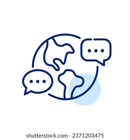 Global communication. Earth globe and chat speech bubbles. Pixel perfect icon