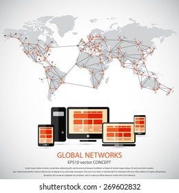 Global communication - EPS10 vector concept. All mayor - biggest cities are pointed on detailed world map.. Masses of copy space for your text.Can be used in any project