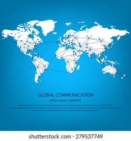 Global communication - EPS10 vector concept. All mayor - biggest cities are pointed on detailed world map.. Masses of copy space for your text.Can be used in any project
