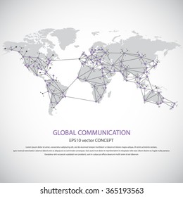 Global communication - EPS10 vector concept. All mayor - biggest cities of the world are pointed on detailed world map.. Masses of copy space for your text.Can be used in any project