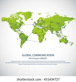 Global communication - EPS10 vector concept. All major - biggest cities are pointed on detailed world map.. Masses of copy space for your text.Can be used in any project