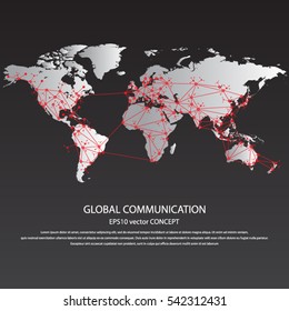 Global communication - EPS10 vector concept. All mayor - biggest cities are pointed on detailed world map.. Masses of copy space for your text.Can be used in any project