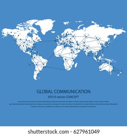 Global communication - EPS10 vector concept. All mayor - biggest cities of the world are pointed on detailed world map.. Masses of copy space for your text.Can be used in any project