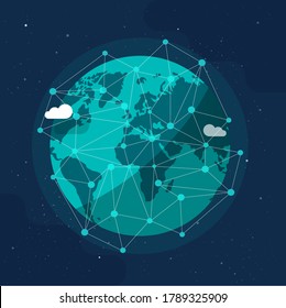 Global communication future technology business around the planet world from space concept or earth internet social worldwide network vector flat cartoon illustration modern design