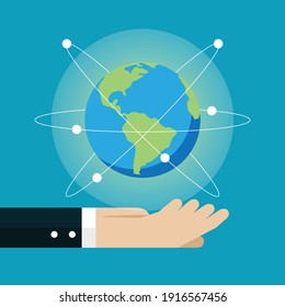 Global communication at hand, Vector illustration in flat style