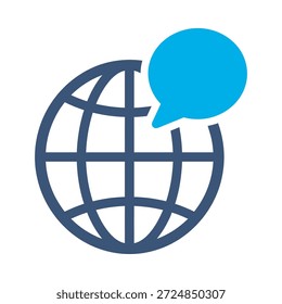 Globale Kommunikation Symbol blau flach Vektor Design Welt Chat Blase Symbol Sprache Übersetzung Netzwerk Grafik Element Zeichen