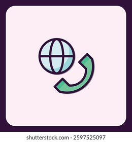 Global Communication Icon Featuring Globe Symbol and Telephone Receiver Shape