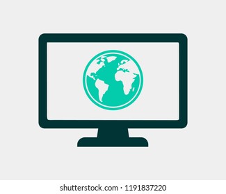 Global communication icon with Globe and computer monitor symbol.