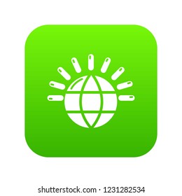 Global communication icon green vector isolated on white background