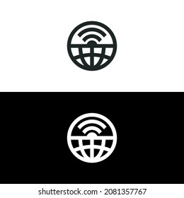 Icono de comunicación global aislado de diseño de estilo plano. diseño vectorial con blanco y negro. icono de globo con icono de red