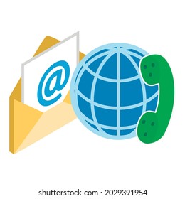 Global Communication Icon Isometric Vector. Globe Grid Email Telephone Receiver. Modern Communication Technology