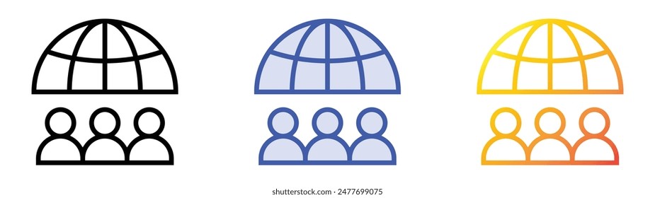 icono de comunicación global. Diseño de estilo de relleno lineal, azul y degradado aislado sobre fondo blanco