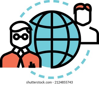 Global Communication Icon. People Connecting Around Globe