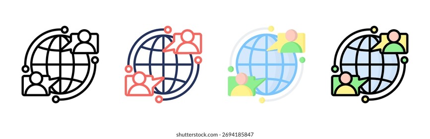 Global Communication icon set multiple style collection