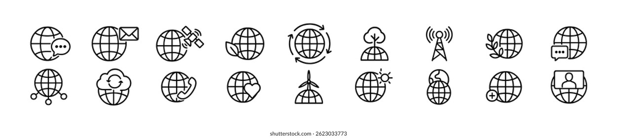 Conjunto de iconos de comunicación global: tecnología y conectividad. Iconos del vector