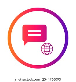 Global Communication Icon – Speech Bubble with Globe, Representing Worldwide Communication, Connectivity, and Language Exchange