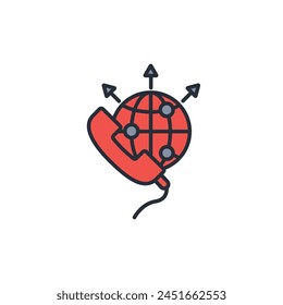 Globales Kommunikationssymbol. Vektorgrafik.Editierbares Strich.Lineares Stilzeichen zur Verwendung Webdesign,Logo.Symboldarstellung.