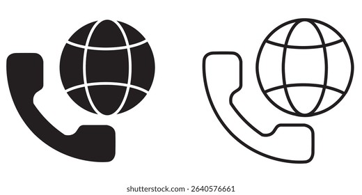 Global communication icons featuring a phone and a globe design in contrasting styles for modern connectivity representation