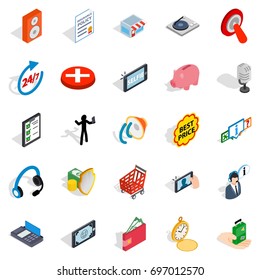 Global communication icons set. Isometric set of 25 global communication vector icons for web isolated on white background