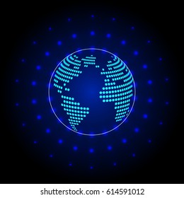Global communication illustration. Futuristic earth globe Modern globe on dark blue background