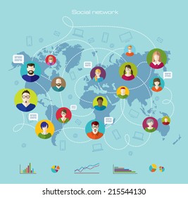 Comunicación global. Internet y educación. Infografía. Iconos planos y de línea.