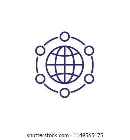 Global communication line icon. Globe, planet, world, points, circle. Drawing concept. Can be used for topics like business connection, social networking, internet technology