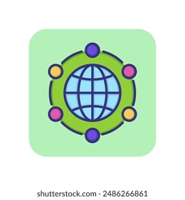 Icono de línea de comunicación global. Globo, planeta, mundo, puntos, círculo. Concepto de dibujo. Se puede utilizar para temas como conexión de negocios, redes sociales, tecnología de Internet