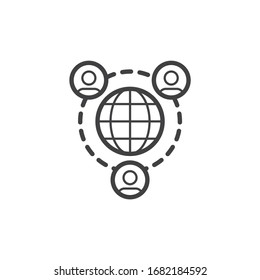 Global communication line icon. linear style sign for mobile concept and web design. People network connection outline vector icon. Symbol, logo illustration. Vector graphics